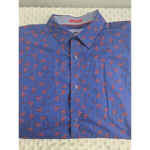Johnston & Murphy Men’s XL Short Sleeve Button Up Blue Red Lobster AOP Collared